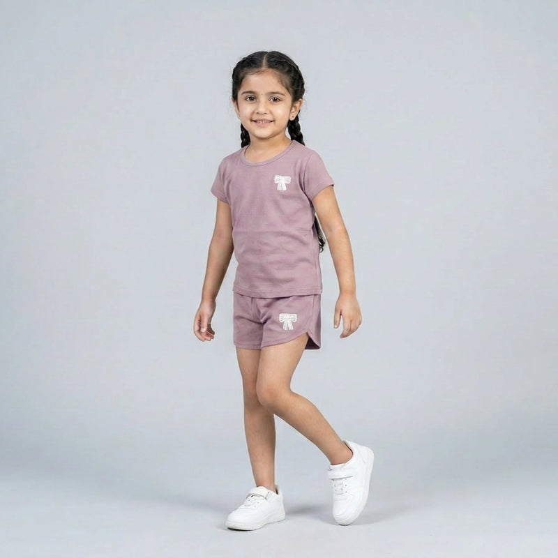 Girls Cotton Co-Ord Set – Cute T-Shirt & Shorts Casual Outfit for Kids