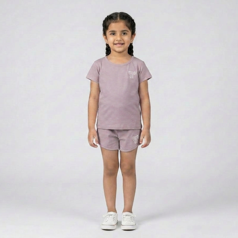 Girls Cotton Co-Ord Set – Cute T-Shirt & Shorts Casual Outfit for Kids