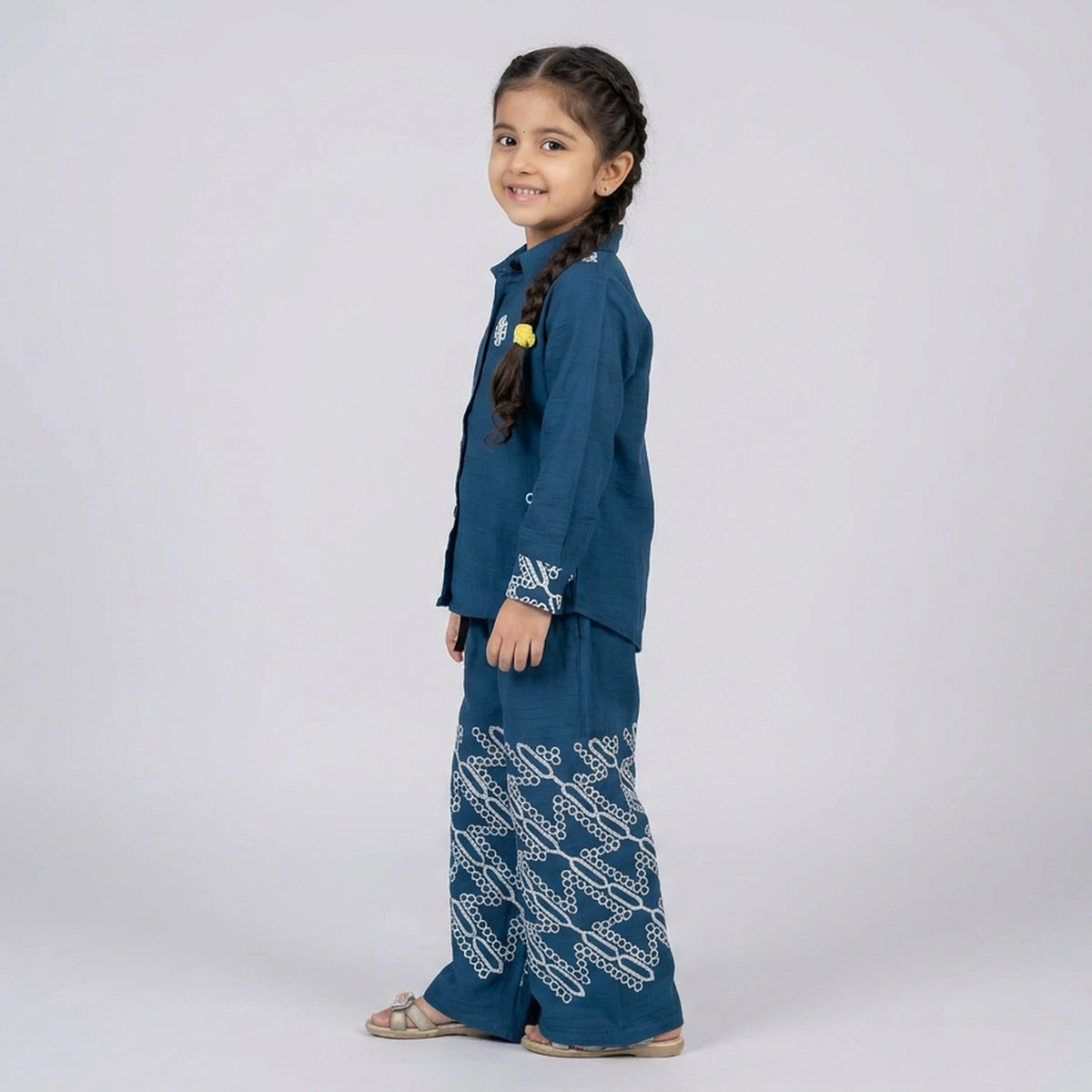 Girls Mauve Purple Printed Cotton Shirt with Palazzo Pants Co-ord Set