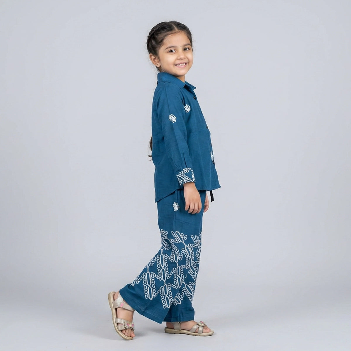 Girls Mauve Purple Printed Cotton Shirt with Palazzo Pants Co-ord Set