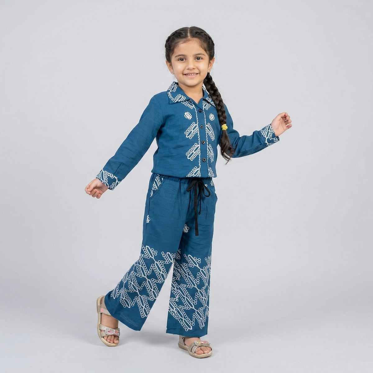 Girls Mauve Purple Printed Cotton Shirt with Palazzo Pants Co-ord Set