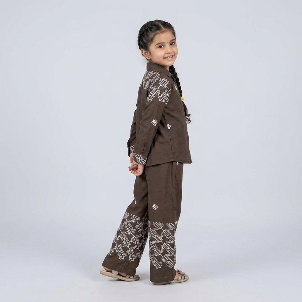 Girls Mauve Purple Printed Cotton Shirt with Palazzo Pants Co-ord Set