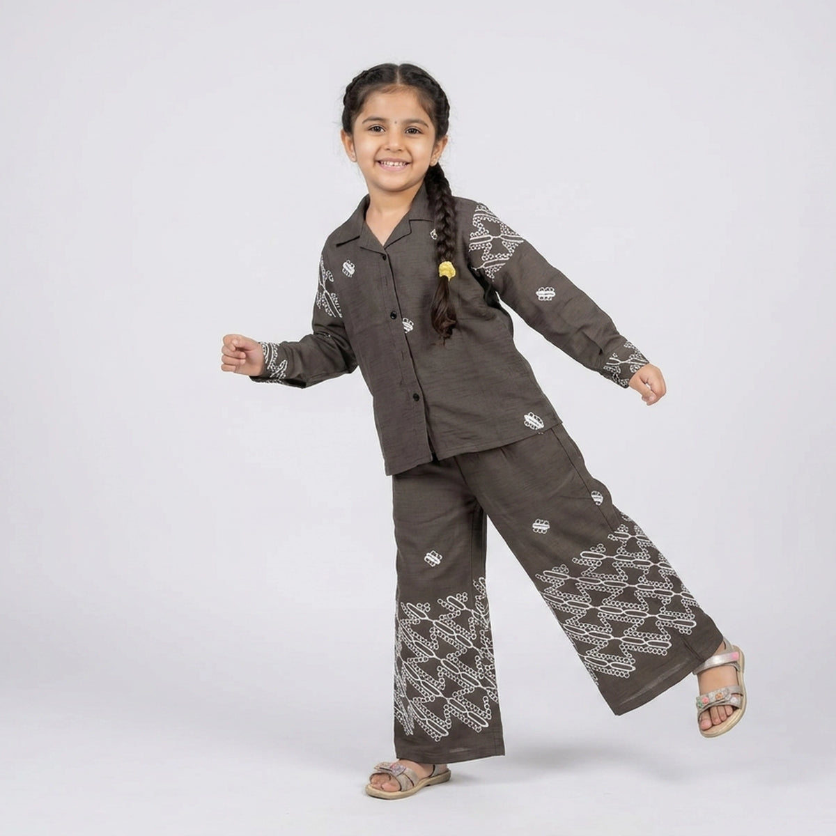 Girls Mauve Purple Printed Cotton Shirt with Palazzo Pants Co-ord Set