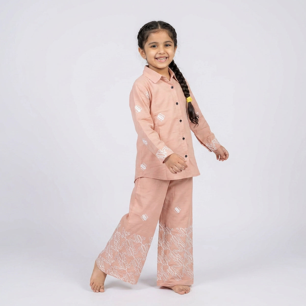 Girls Mauve Purple Printed Cotton Shirt with Palazzo Pants Co-ord Set