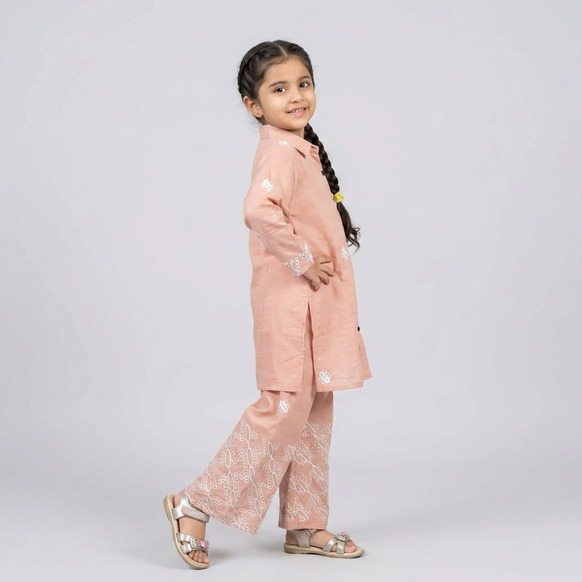 Girls Mauve Purple Printed Cotton Shirt with Palazzo Pants Co-ord Set