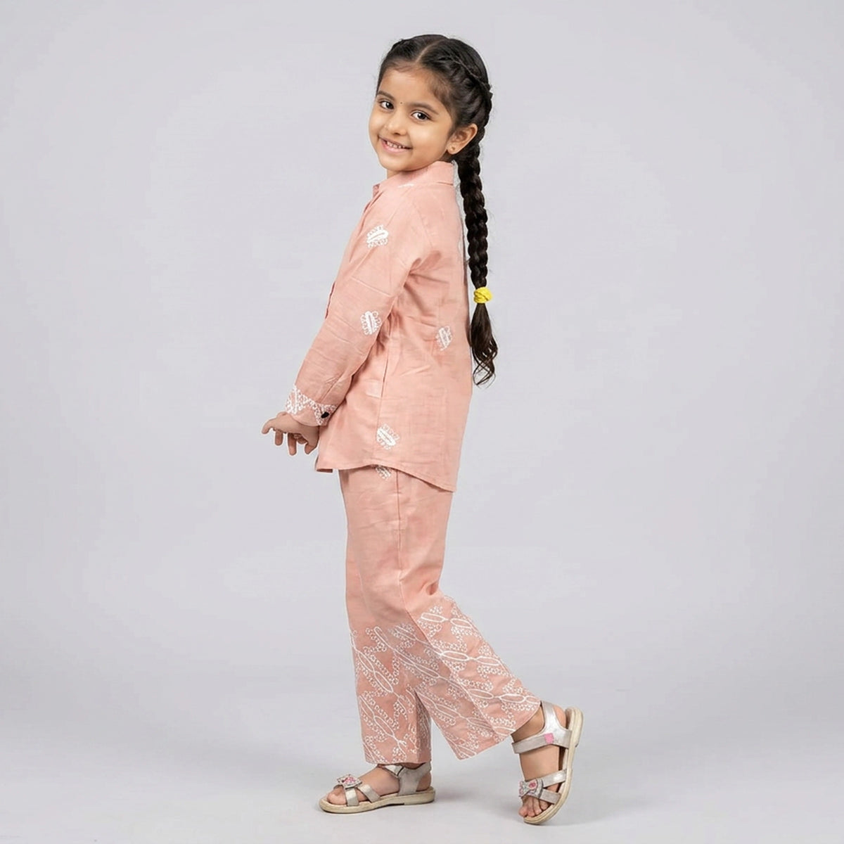 Girls Mauve Purple Printed Cotton Shirt with Palazzo Pants Co-ord Set