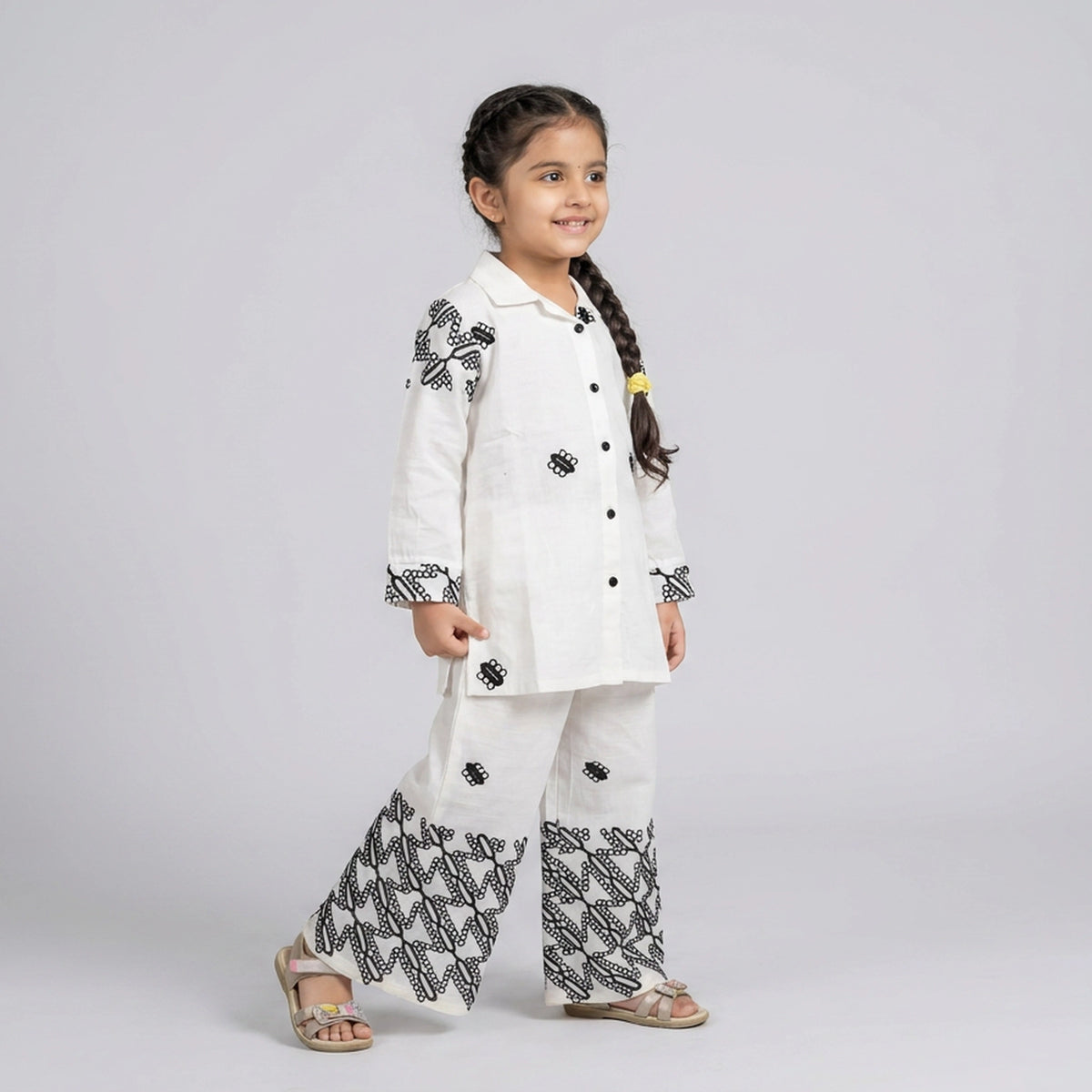 Girls Mauve Purple Printed Cotton Shirt with Palazzo Pants Co-ord Set