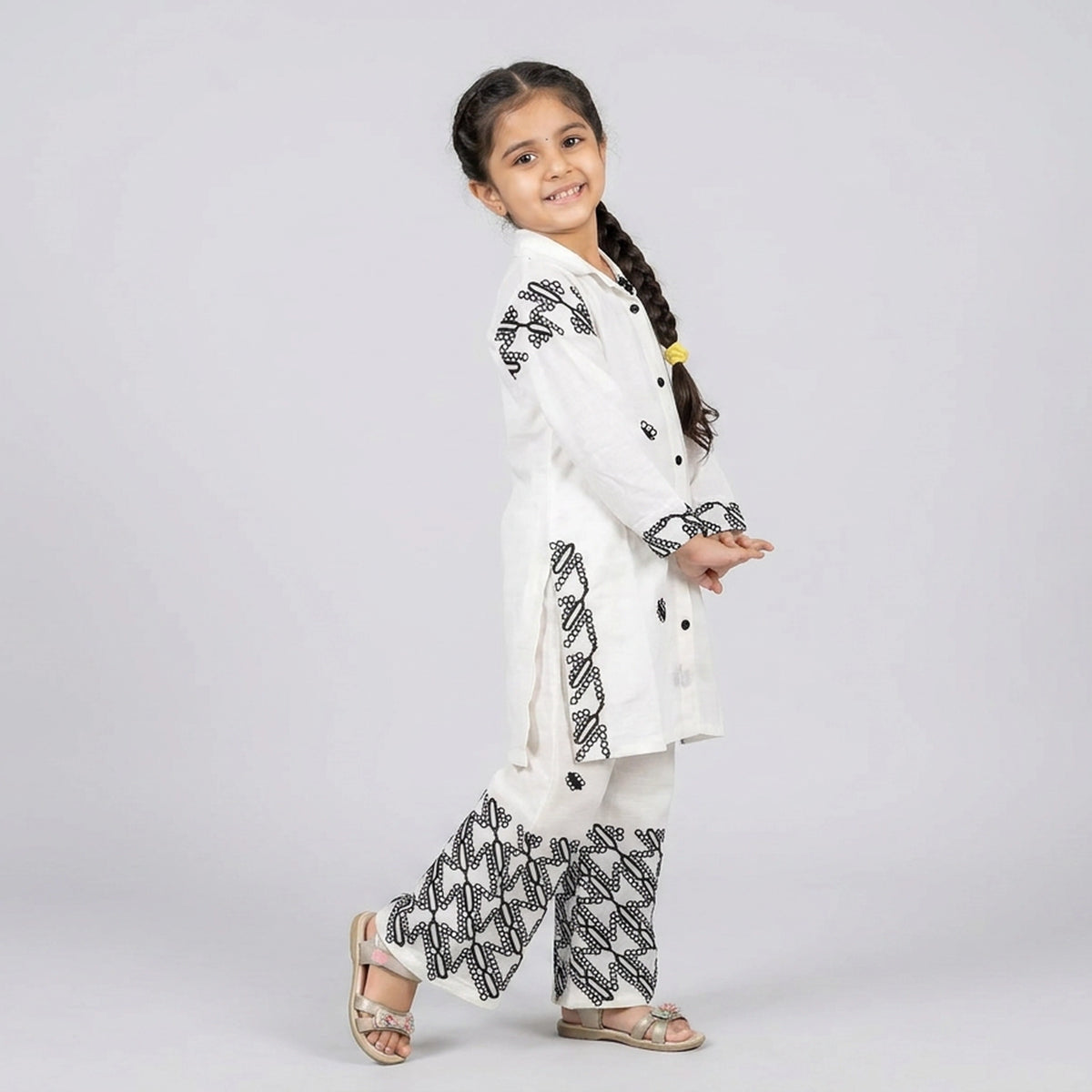 Girls Mauve Purple Printed Cotton Shirt with Palazzo Pants Co-ord Set