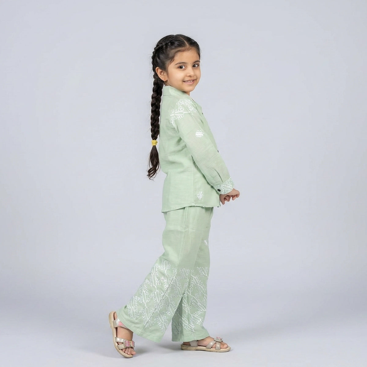Girls Mauve Purple Printed Cotton Shirt with Palazzo Pants Co-ord Set