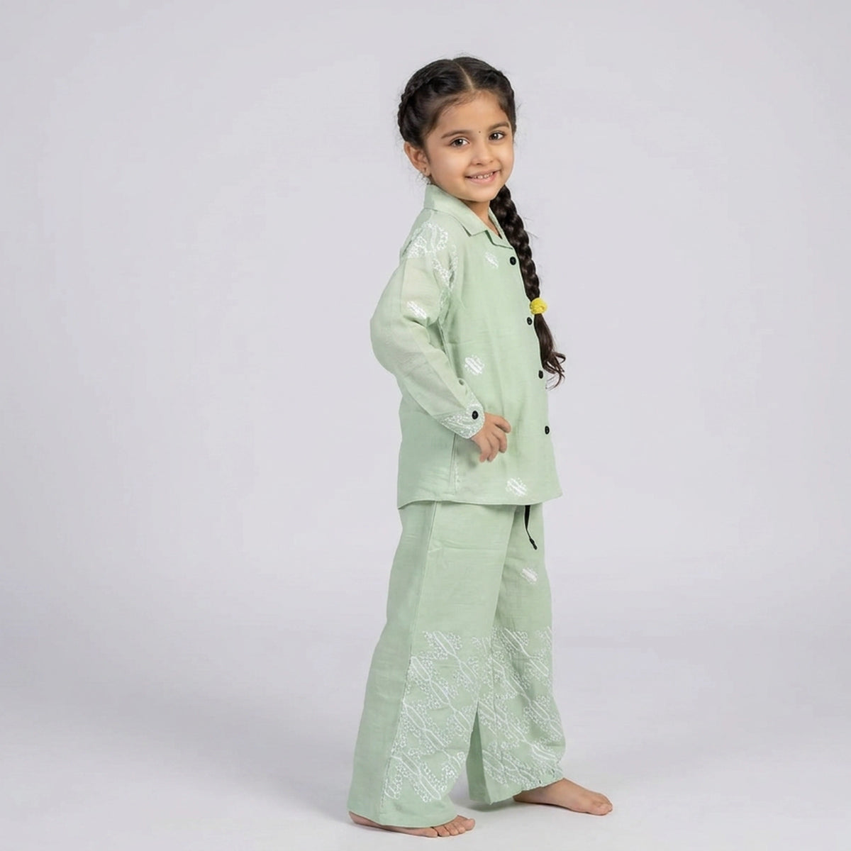 Girls Mauve Purple Printed Cotton Shirt with Palazzo Pants Co-ord Set
