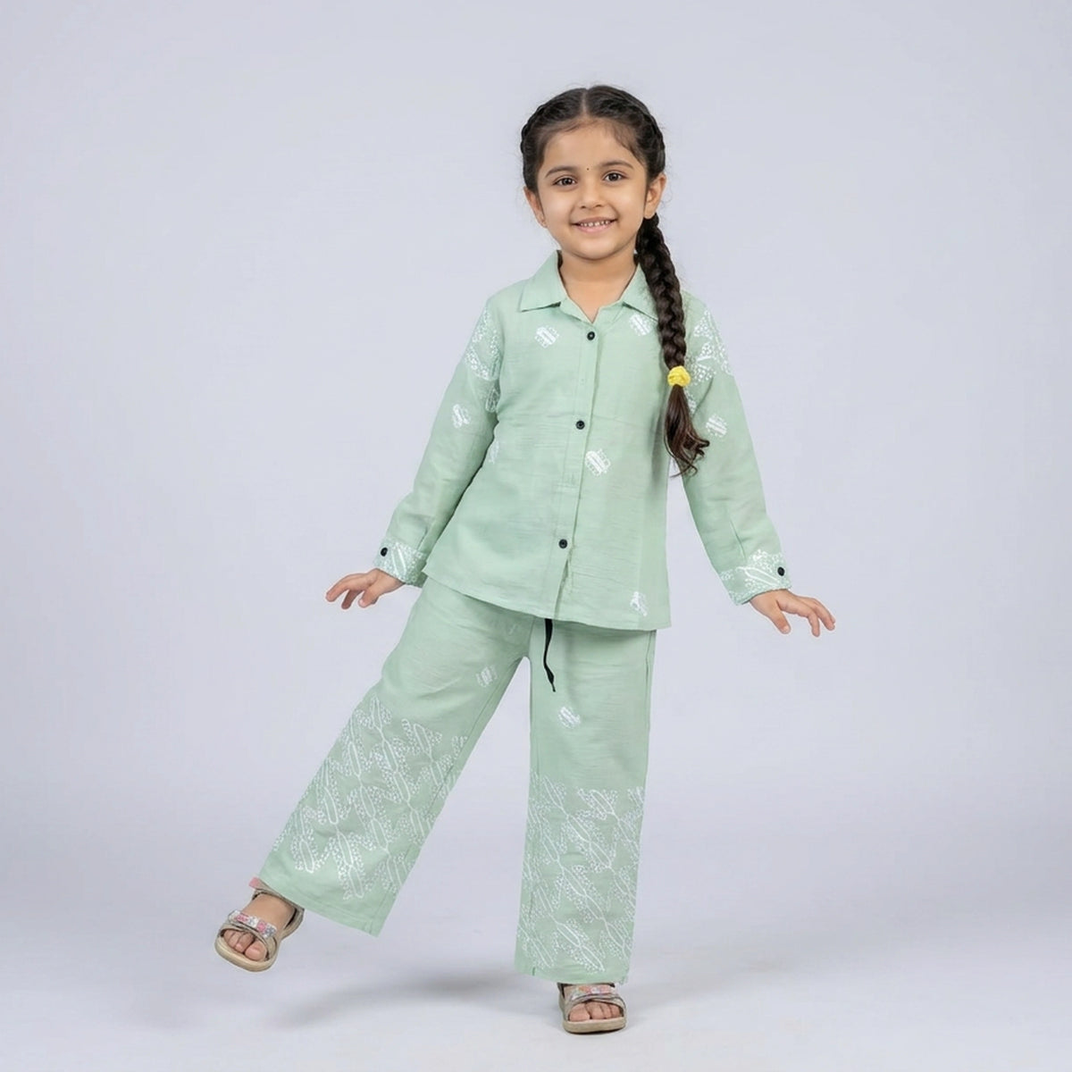 Girls Mauve Purple Printed Cotton Shirt with Palazzo Pants Co-ord Set