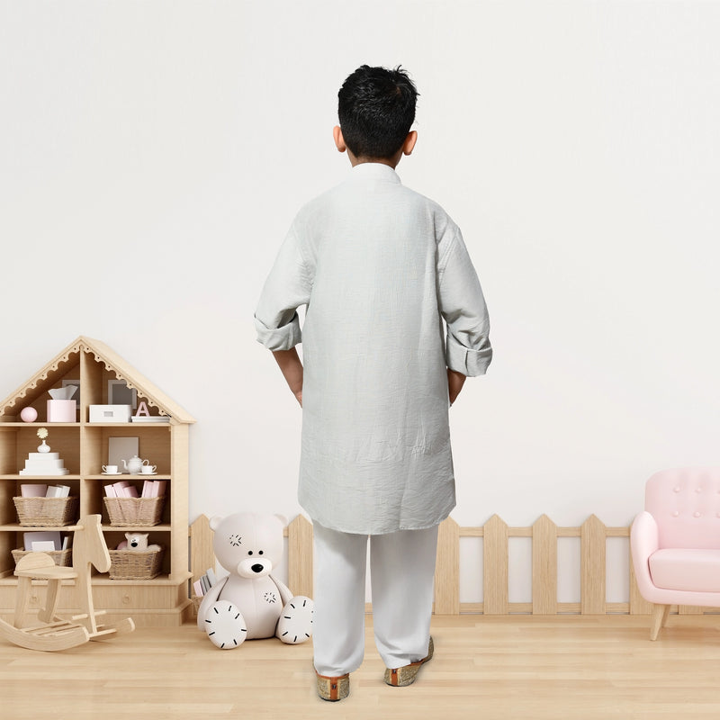 Boys Grey Kurta Pyjama Set – Elegant Ethnic Wear for Kids