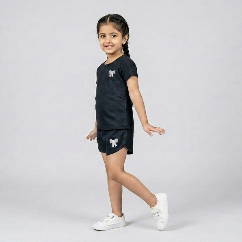 Girls Cotton Co-Ord Set – Cute T-Shirt & Shorts Casual Outfit for Kids
