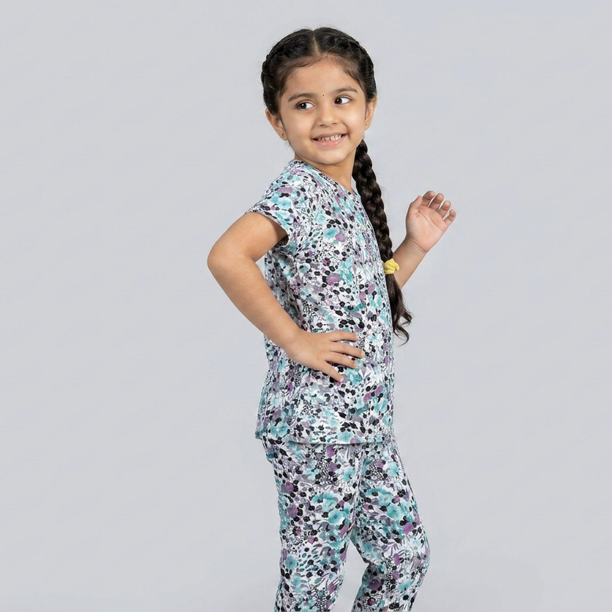 Girls Navy Blue Floral Print Cotton A-Line Dress – Casual Everyday Wear