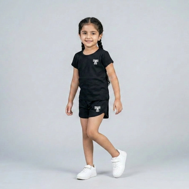 Girls Cotton Co-Ord Set – Cute T-Shirt & Shorts Casual Outfit for Kids