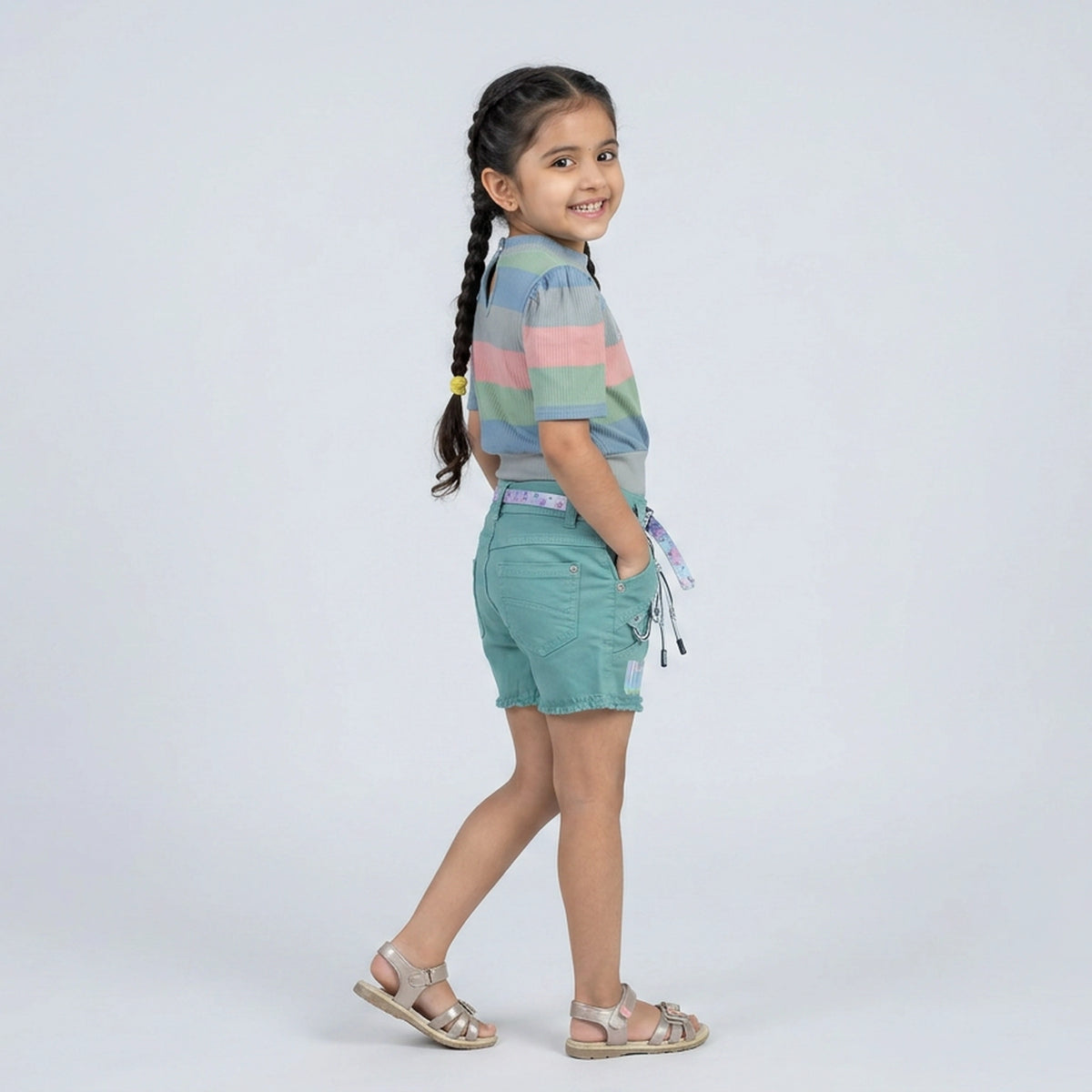 Girls Pastel Striped Ribbed Crop Top