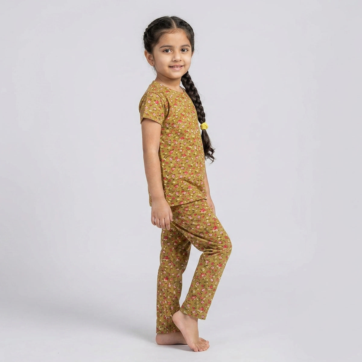 Girls Navy Blue Floral Print Cotton A-Line Dress – Casual Everyday Wear