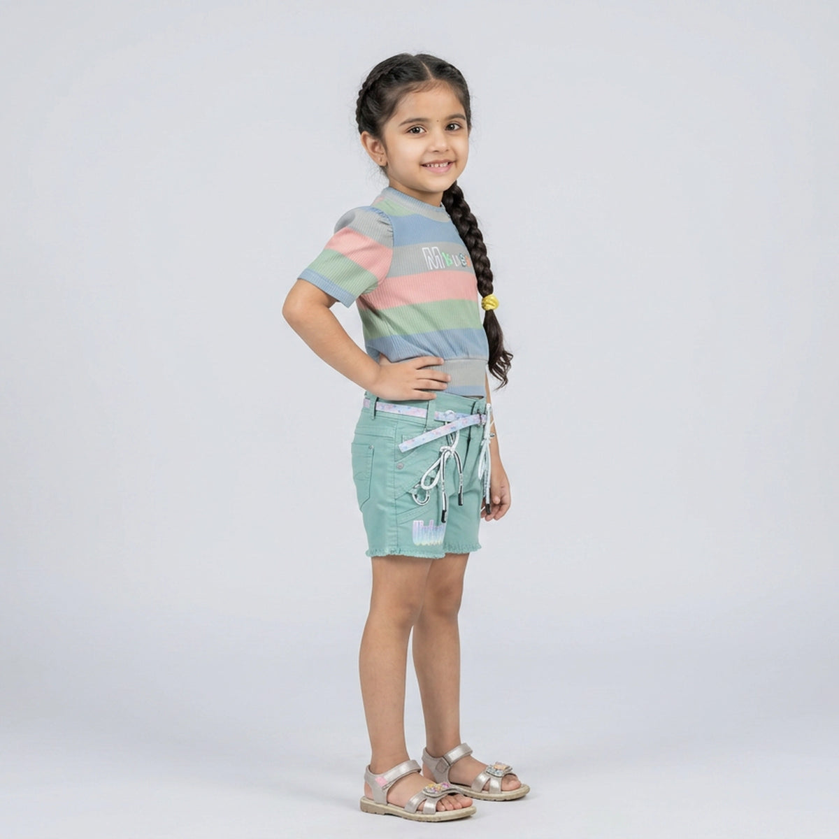 Girls Pastel Striped Ribbed Crop Top