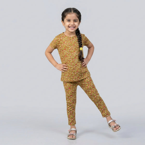 Girls Navy Blue Floral Print Cotton A-Line Dress – Casual Everyday Wear