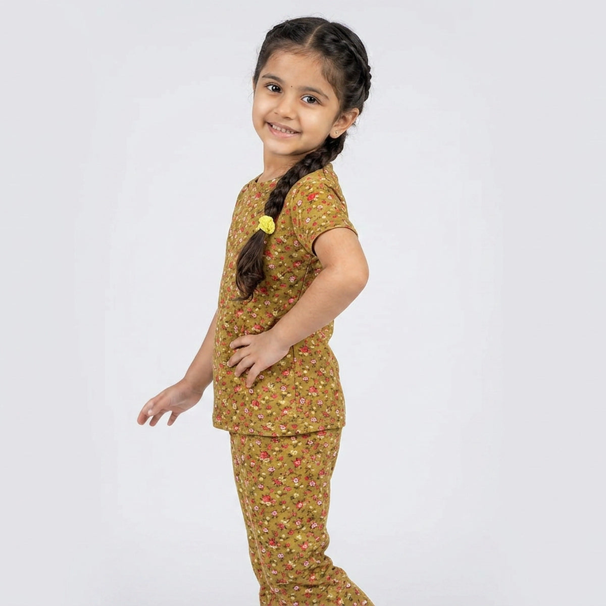 Girls Navy Blue Floral Print Cotton A-Line Dress – Casual Everyday Wear