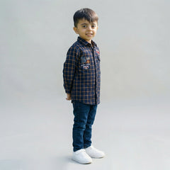 BOYS Blue Check Shirt with Denim Jeans Casual Outfit Set
