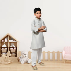 Boys Grey Kurta Pyjama Set – Elegant Ethnic Wear for Kids