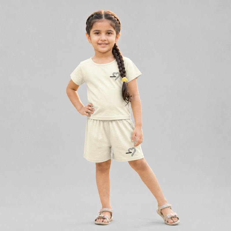 Girls Cotton Co-Ord Set – Stylish T-Shirt & Shorts Casual Summer Outfit for Kids