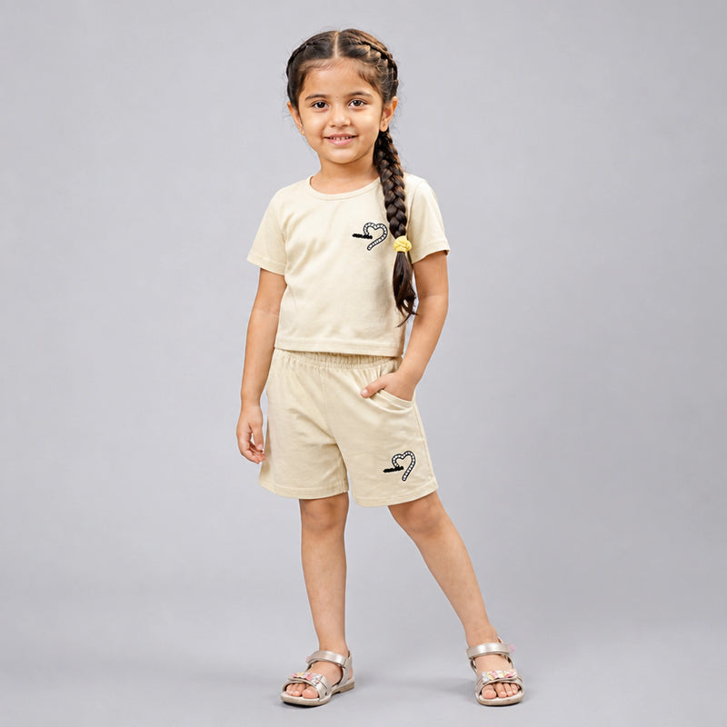 Girls Cotton Co-Ord Set – Stylish T-Shirt & Shorts Casual Summer Outfit for Kids