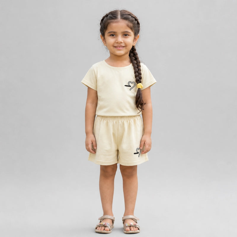 Girls Cotton Co-Ord Set – Stylish T-Shirt & Shorts Casual Summer Outfit for Kids