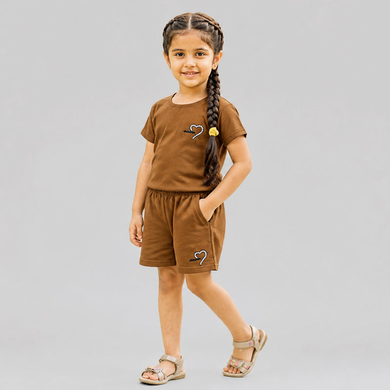 Girls Cotton Co-Ord Set – Stylish T-Shirt & Shorts Casual Summer Outfit for Kids