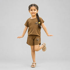 Girls Cotton Co-Ord Set – Stylish T-Shirt & Shorts Casual Summer Outfit for Kids