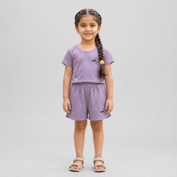 Girls Cotton Co-Ord Set – Stylish T-Shirt & Shorts Casual Summer Outfit for Kids