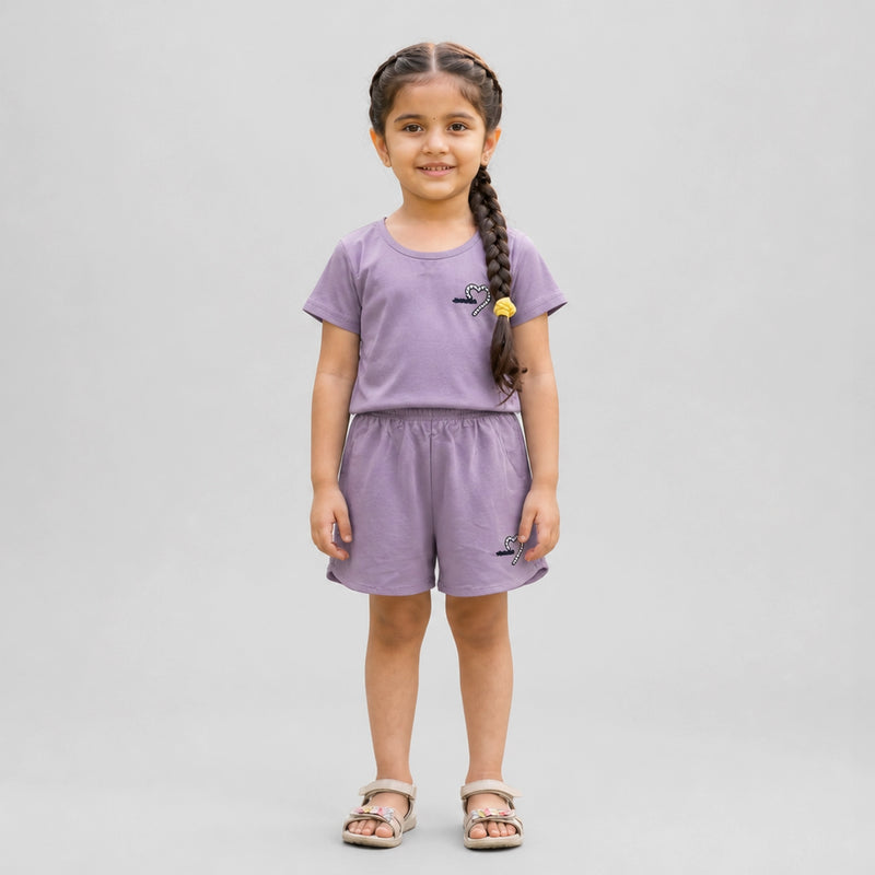 Girls Cotton Co-Ord Set – Stylish T-Shirt & Shorts Casual Summer Outfit for Kids
