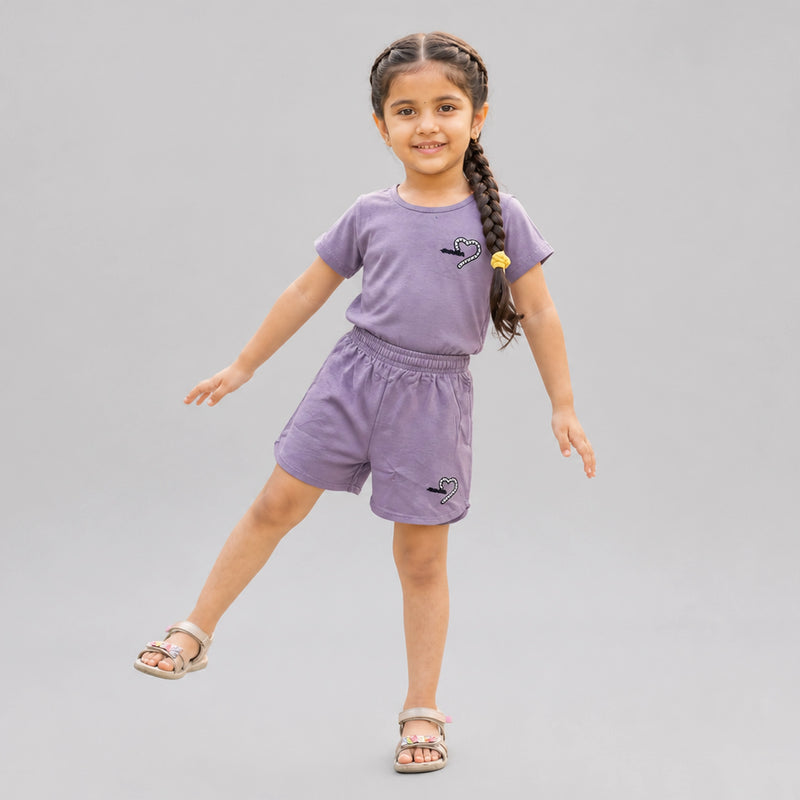 Girls Cotton Co-Ord Set – Stylish T-Shirt & Shorts Casual Summer Outfit for Kids