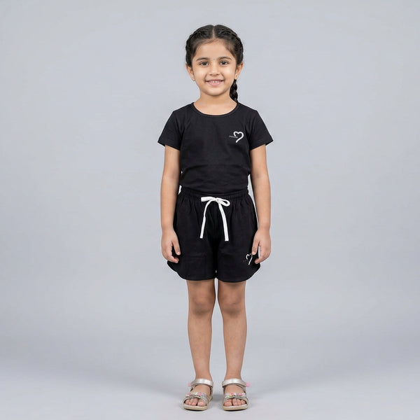 Girls Cotton Co-Ord Set – Stylish T-Shirt & Shorts Casual Summer Outfit for Kids