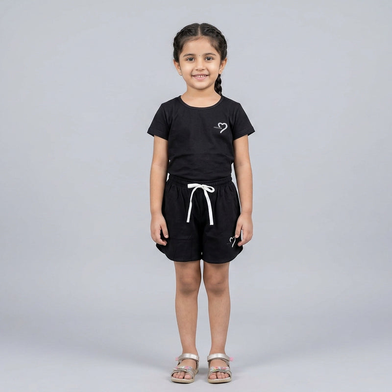 Girls Cotton Co-Ord Set – Stylish T-Shirt & Shorts Casual Summer Outfit for Kids
