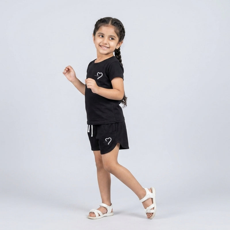 Girls Cotton Co-Ord Set – Stylish T-Shirt & Shorts Casual Summer Outfit for Kids
