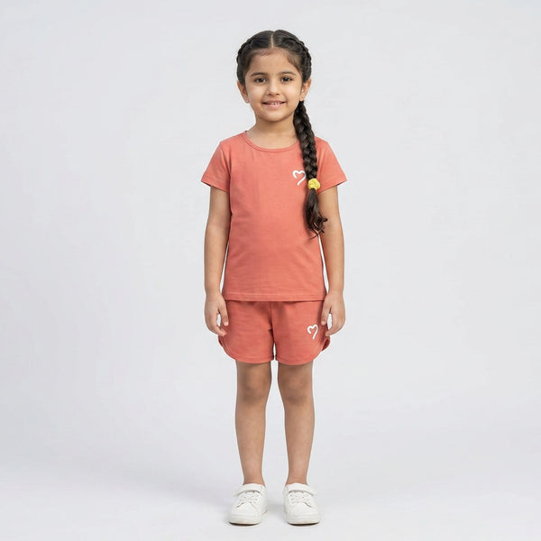 Girls Cotton Co-Ord Set – Stylish T-Shirt & Shorts Casual Summer Outfit for Kids