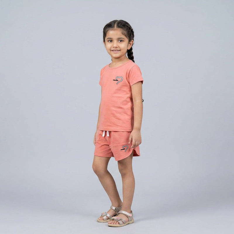 Girls Cotton Co-Ord Set – Stylish T-Shirt & Shorts Casual Summer Outfit for Kids