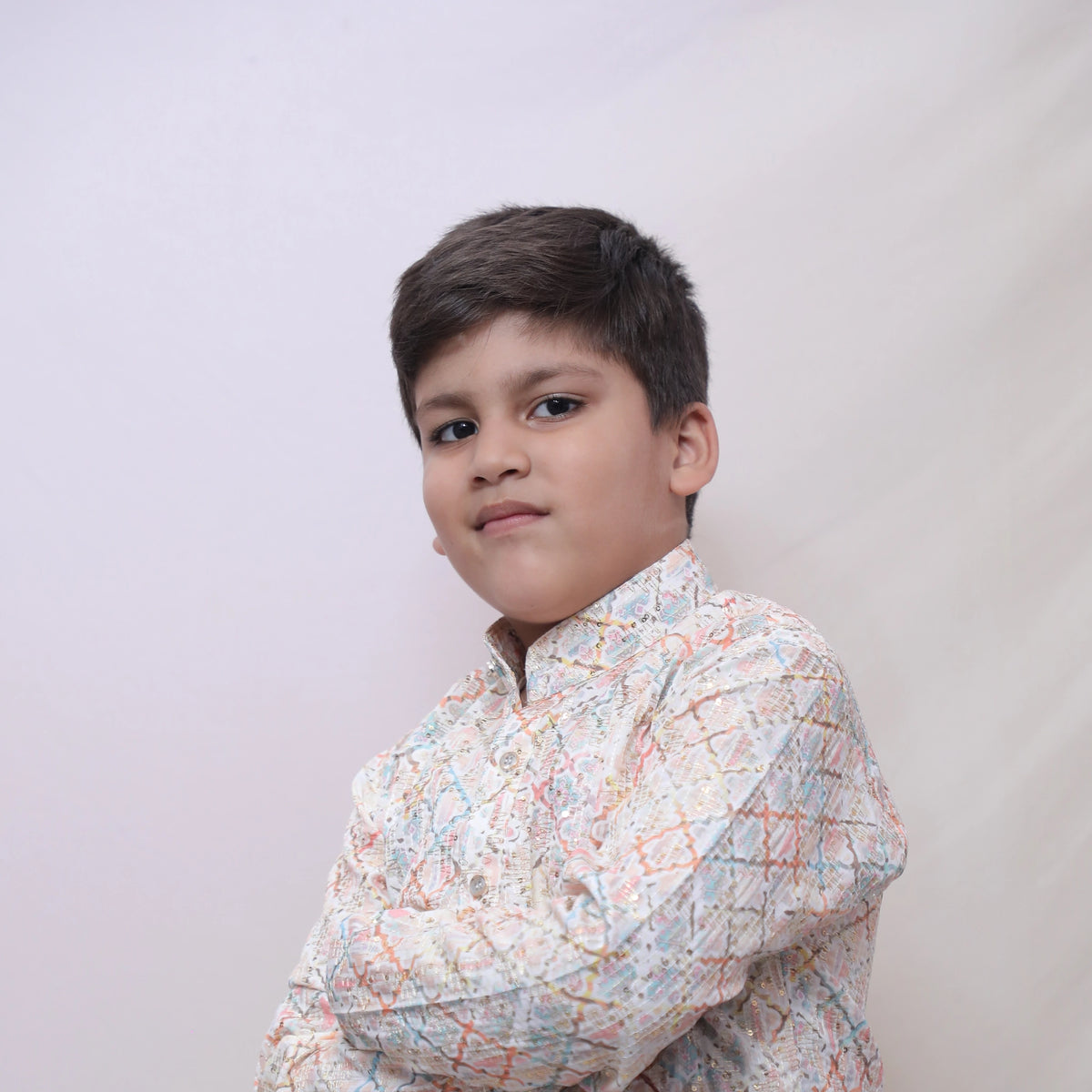 Kids Multi-Color Geometric Print Kurta Pyjama Set – Festive Ethnic Wear - image 3