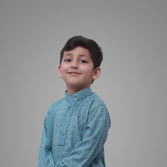 Kids Grey Blue Kurta Pyjama Set – Traditional Ethnic Wear for Boys