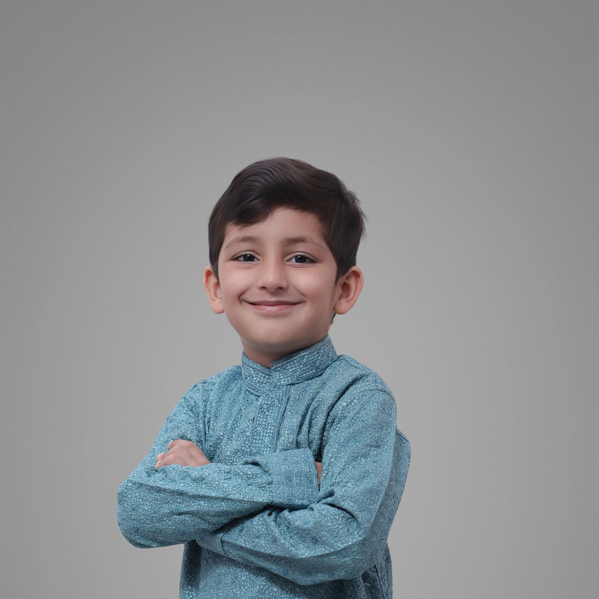 Kids Grey Blue Kurta Pyjama Set – Traditional Ethnic Wear for Boys - image 1