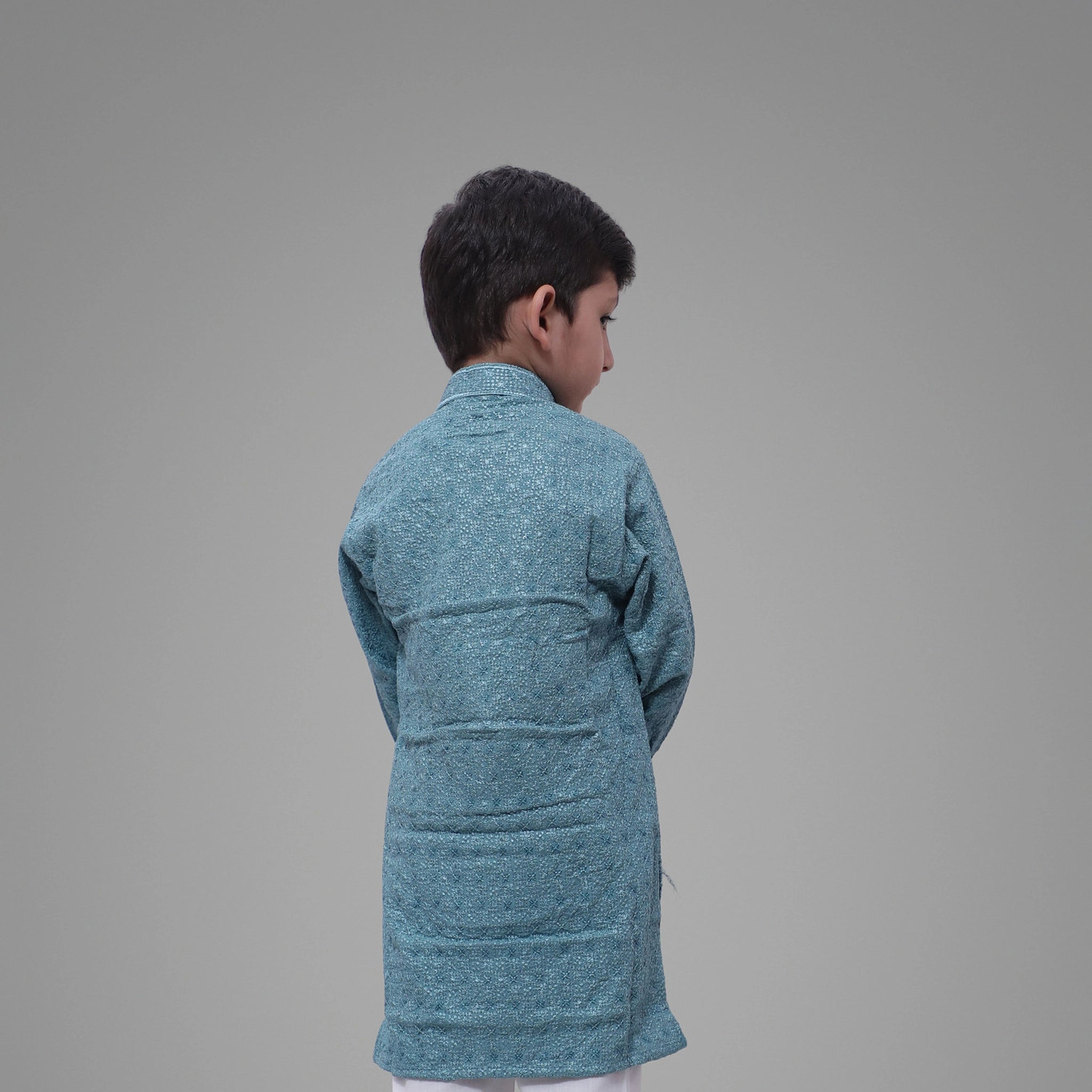 Kids Grey Blue Kurta Pyjama Set – Traditional Ethnic Wear for Boys