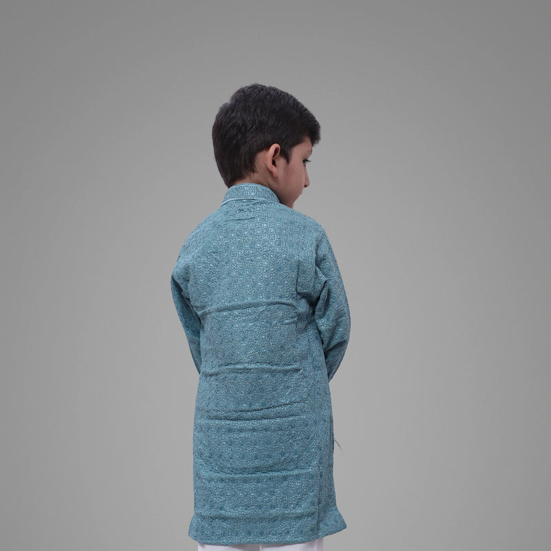 Kids Grey Blue Kurta Pyjama Set – Traditional Ethnic Wear for Boys