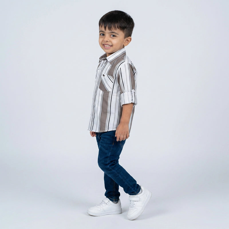 Boys Striped Shirt with Denim Jeans – Smart Casual Kids Outfit for Everyday Wear