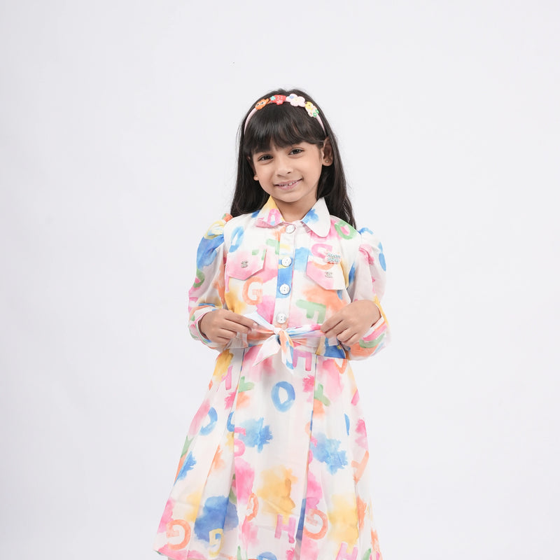 Multicolor Designer Dress for Girls – With Smart Pocket Sling Purse