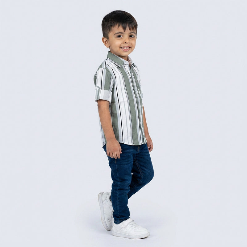 Boys Striped Shirt with Denim Jeans – Smart Casual Kids Outfit for Everyday Wear