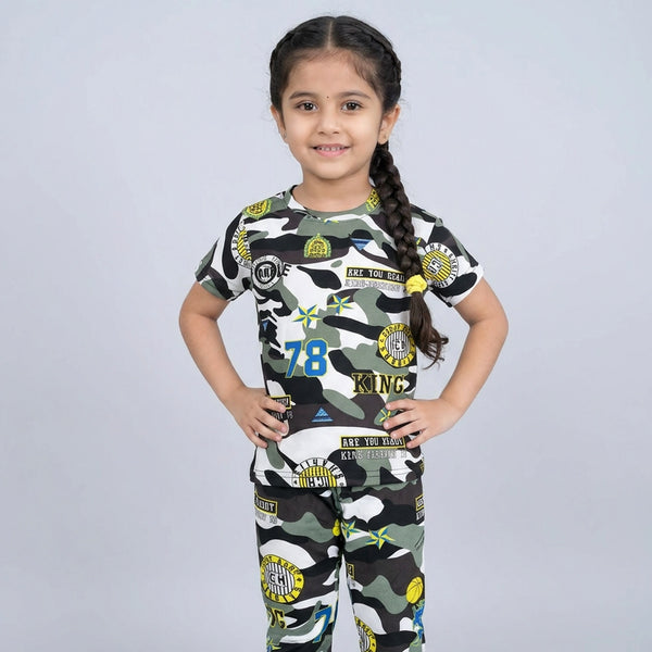 Kids Camouflage Print Cotton T-Shirt & Pyjama Set with Number 78 Graphic