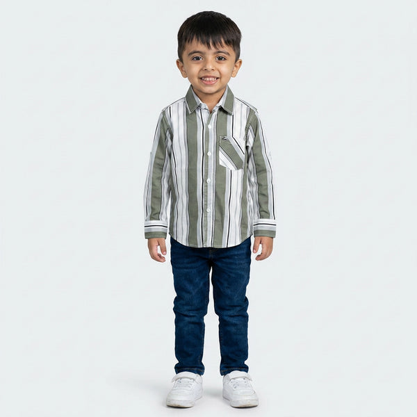 Boys Striped Shirt with Denim Jeans – Smart Casual Kids Outfit for Everyday Wear