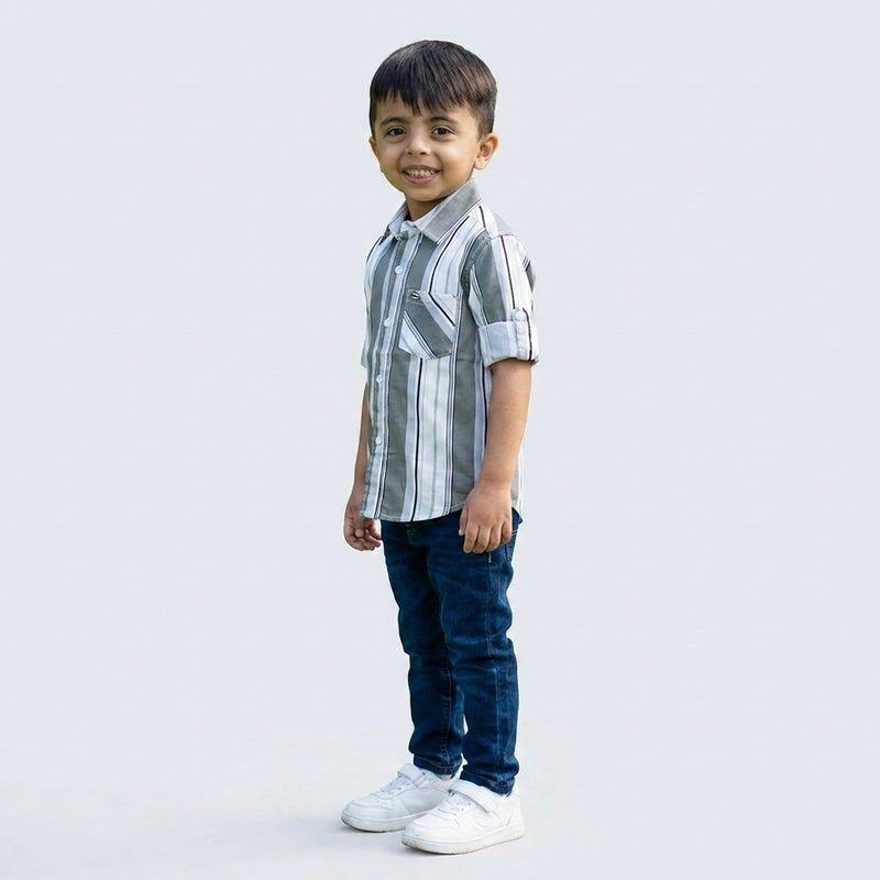 Boys Striped Shirt with Denim Jeans – Smart Casual Kids Outfit for Everyday Wear